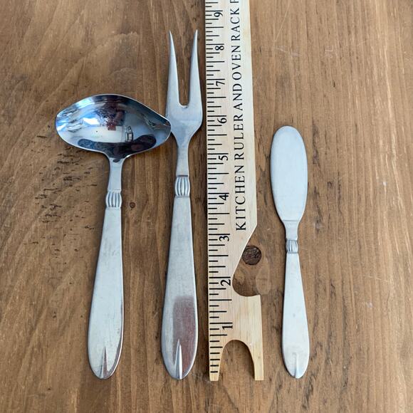 Sival Inger Stainless Flatware Denmark 3 Pc Glossy Ladle Fork Spoon Butter Knife - Picture 7 of 14